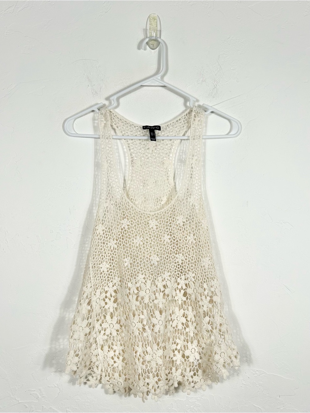Fang Vintage Y2K White Crochet Open Knit Floral Lace Tank Top Women's Size S Coq